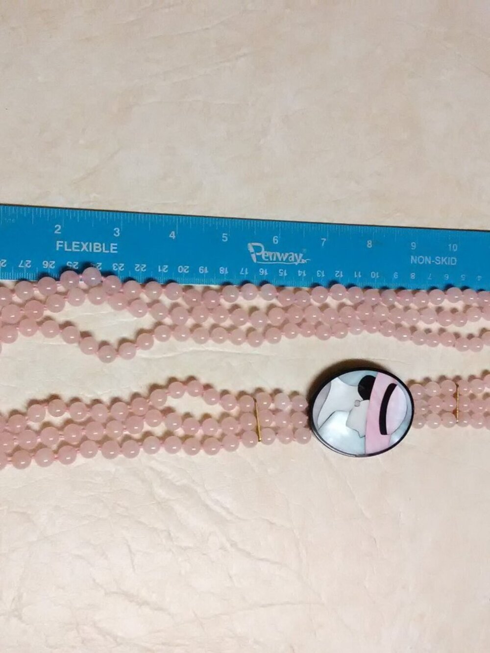 Art Deco pink glass beads ( maybe quartz? ) 3 strand pendant necklace excellent - Picture 3 of 11